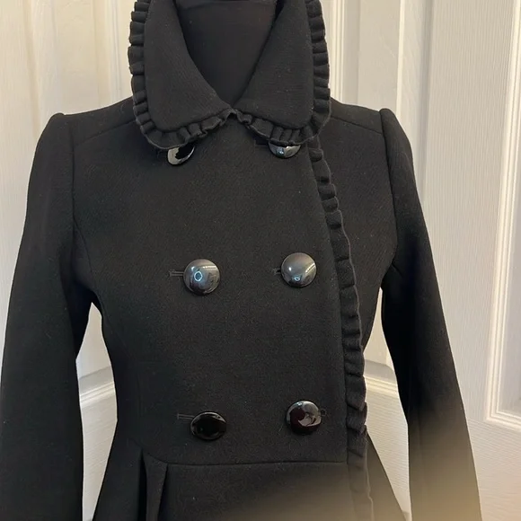 Kate Spade Black Wool Double Breasted Pea Coat size 0 - Picture 3 of 16